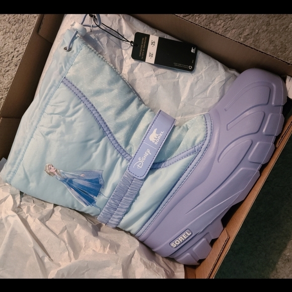 💜NWT🧊 Frosted Purple Disney X Sorel Youth Flurry 'Frozen' Snow Boots Big Girl - Picture 5 of 7